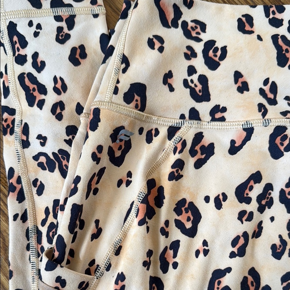 Fabletics Cream and Black Leopard Print Leggings